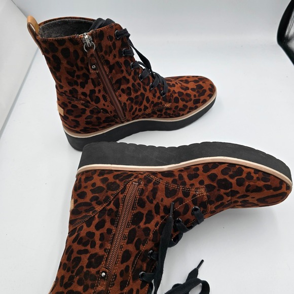 Dr Scholls Womens Leopard Print Lace Up Ankle Boots Size 8M Side Zip Platform - Picture 5 of 9